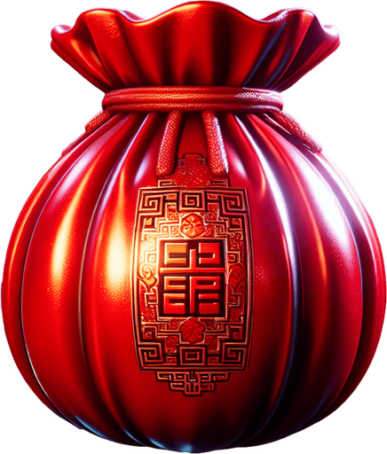 Shiny red envelope bao, chinese new years.
Single Game Texture. In-Game asset. 2d. Blank background. High contrast. No shadows.