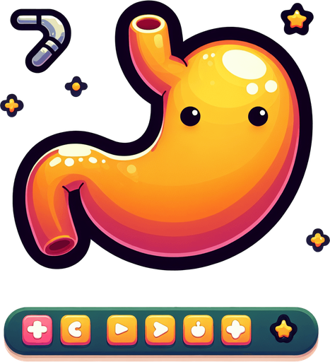 Create a cartoon-style illustration of a stomach The goal is to capture a lively and playful stomach...
Single Game Texture. In-Game asset. 2d. Blank background. High contrast. No shadows.