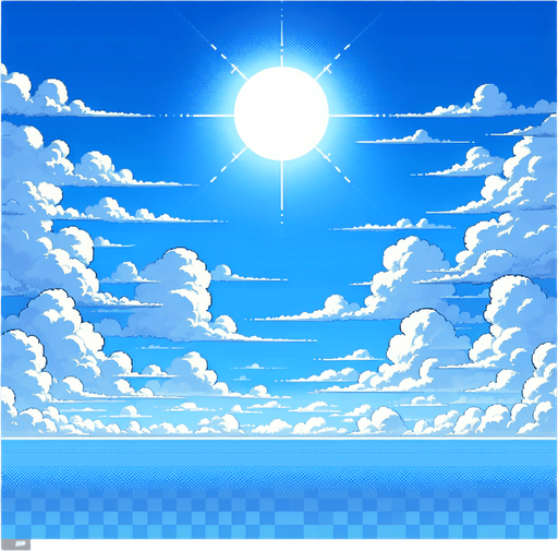 A clear blue sky with fluffy white clouds drifting lazily across..
Single Game Texture. In-Game asset. 2d. Blank background. High contrast. No shadows.