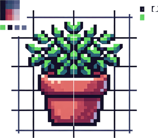 pixel art of a garden pot.
Single Game Texture. In-Game asset. 2d. Blank background. High contrast. No shadows.