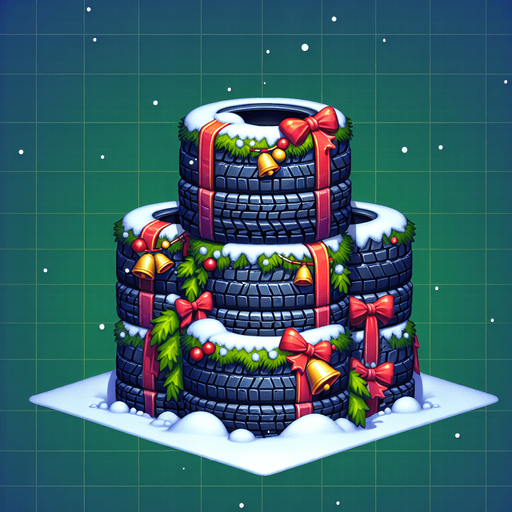 2d stacked christmas winter tire Single Game Texture. In-Game asset. 2d. Blank background. High contrast. No shadows.