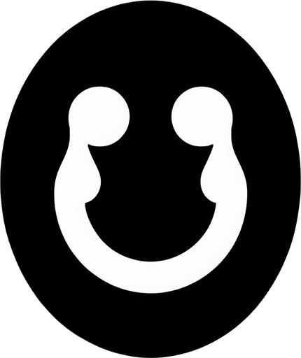 a black oval with a crying smiley face.