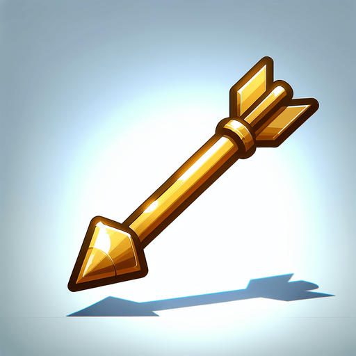 a long cartoon arrow with gold shaft and steel point
Single Game Texture. In-Game asset. 2d. Blank background. High contrast. No shadows.