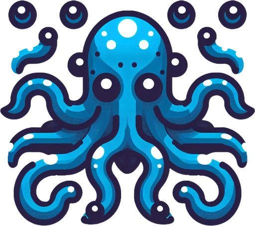 blue tentacle alien.
Single Game Texture. In-Game asset. 2d. Blank background. High contrast. No shadows.