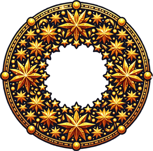 circular christmas golden star pattern transparent png Single Game Texture. In-Game asset. 2d. Blank background. High contrast. No shadows.