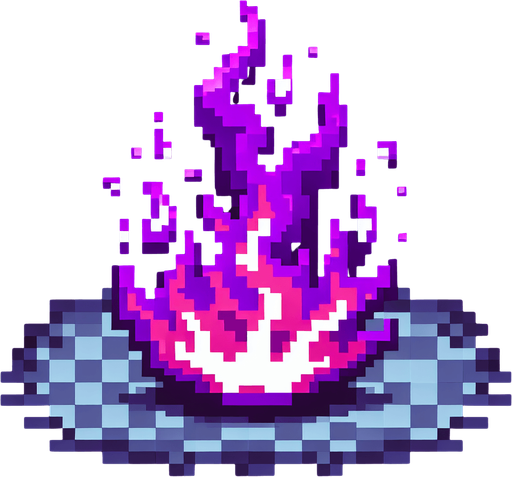 purple flame. I want the art style to reflect a classic 16-bit retro pixel art aesthetic, reminiscent of early 1990s RPGs with vibrant colors..
Single Game Texture. In-Game asset. 2d. Blank background. High contrast. No shadows.