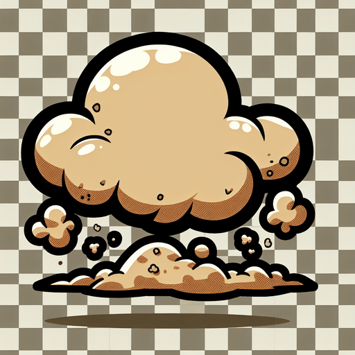 create a cartoon-style illustration of a sand cloud.
Single Game Texture. In-Game asset. 2d. Blank background. High contrast. No shadows.