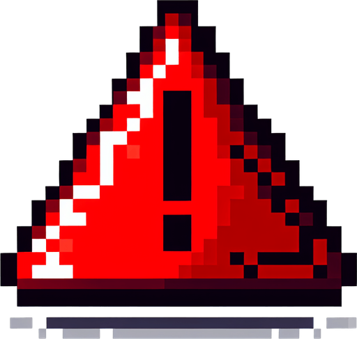 red danger warning sign. pixelated. 8 bit..
Single Game Texture. In-Game asset. 2d. Blank background. High contrast. No shadows.