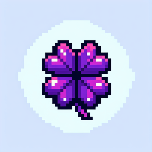 pixel art of a 4 leaf purple clover....
Single Game Texture. In-Game asset. 2d. Blank background. High contrast. No shadows.