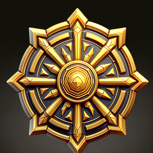 Golden badge shaped.
Single Game Texture. In-Game asset. 2d. Blank background. High contrast. No shadows.