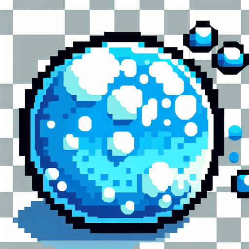 8-bit. cartoon. water bubble.
Single Game Texture. In-Game asset. 2d. Blank background. High contrast. No shadows.