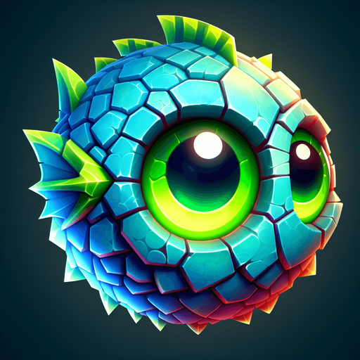 Fish with green eyes.
Single Game Texture. In-Game asset. 2d. Blank background. High contrast. No shadows.