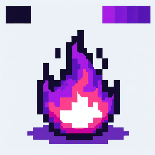 purple flame. I want the art style to reflect a classic 16-bit retro pixel art aesthetic, reminiscent of early 1990s RPGs with vibrant colors..
Single Game Texture. In-Game asset. 2d. Blank background. High contrast. No shadows.