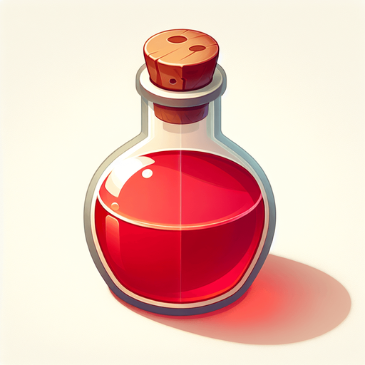 potion magique rouge.
Single Game Texture. In-Game asset. 2d. Blank background. High contrast. No shadows.