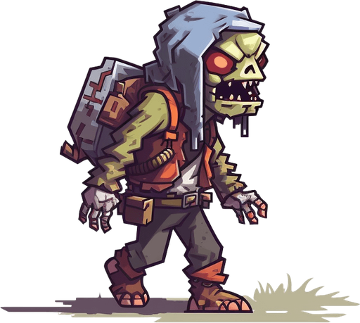 Enemy zombie archer walking to the left.
Game Texture. In-Game asset. 2d. Pixelart. White background. Blank background. Low detail. High contrast.