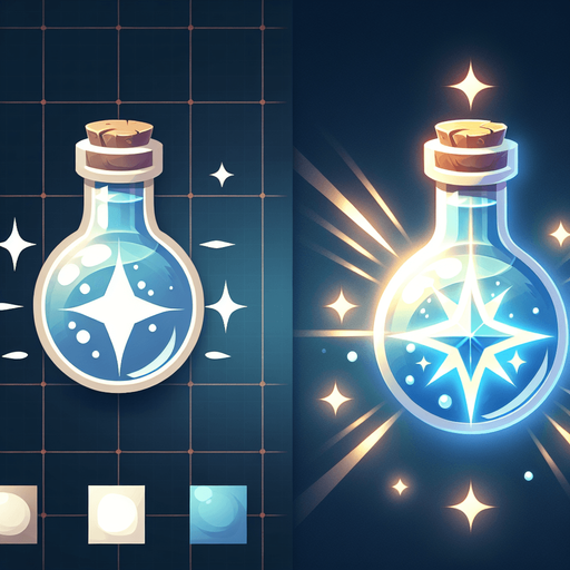 potion magique blanche lumineuse.
Single Game Texture. In-Game asset. 2d. Blank background. High contrast. No shadows.