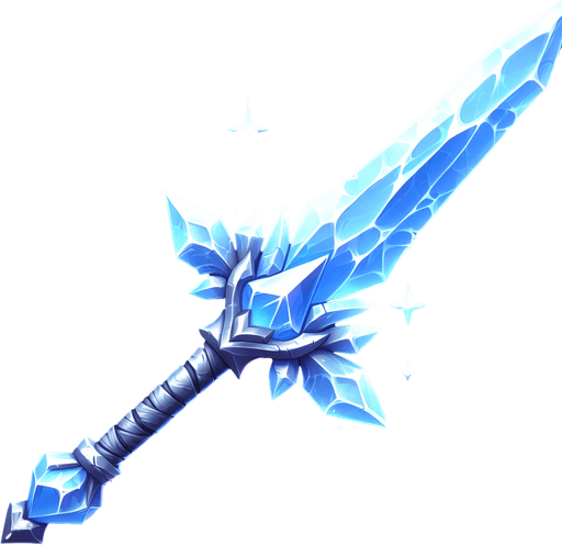 Magical elemental crystal sword made of ice..
Single Game Texture. In-Game asset. 2d. Blank background. High contrast. No shadows.