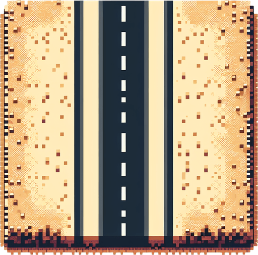 minimalistic dirt road background seen directly from above. bird-eye perspective. pixelated. 8 bit.
Single Game Texture. In-Game asset. 2d. Blank background. High contrast. No shadows.