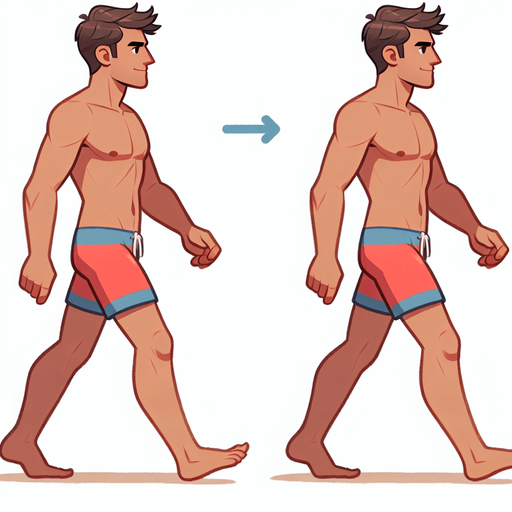 Create a cartoon-style illustration of a beach gooer walking on the beach, side profile.
Single Game Texture. In-Game asset. 2d. Blank background. High contrast. No shadows.