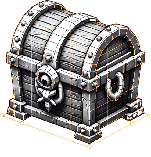 pirate treasure chest.
Single Game Texture. In-Game asset. 2d. Blank background. High contrast. No shadows.