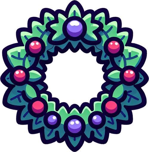 Simple Cartoon Christmas wreath. Purple
Single Game Texture. In-Game asset. 2d. Blank background. High contrast. No shadows.