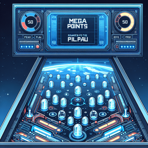 Pin ball game background with counter for mega points in futuristic style with clear blocks for rewards points for the pin ball physics in the game.
Single Game Texture. In-Game asset. 2d. Blank background. High contrast. No shadows.