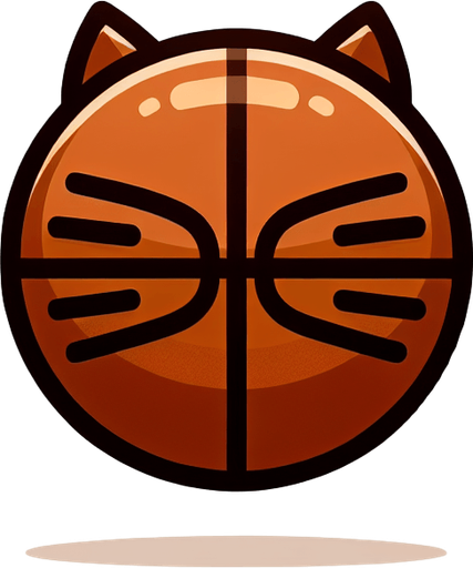 basket ball with cat shape.
Single Game Texture. In-Game asset. 2d. Blank background. High contrast. No shadows.