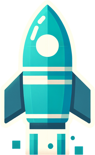 Medium cyan,white coloured rocket.
Single Game Texture. In-Game asset. 2d. Blank background. High contrast. No shadows.