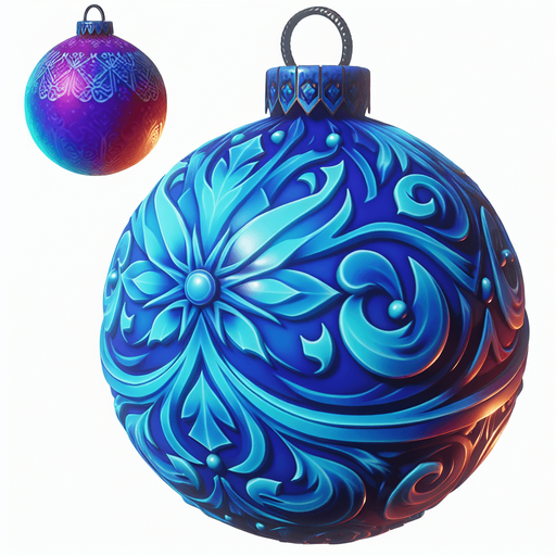 a christmas blue decorated ball. plastic style. Single Game Texture. In-Game asset. 2d. Blank background. High contrast. No shadows.