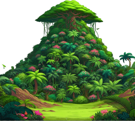 jungle background. Big green mount in the back. Cartoon. In game asset. No shadaw. High contrast.
Single Game Texture. In-Game asset. 2d. Blank background. High contrast. No shadows.