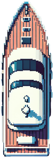 yacht seen from above. pixelated 8-bit.
Single Game Texture. In-Game asset. 2d. Blank background. High contrast. No shadows.