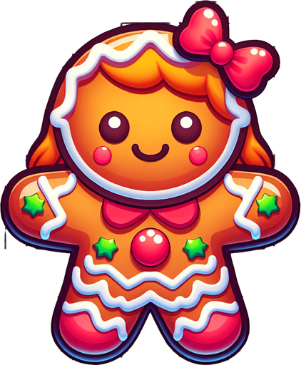 a christmas gingerbread girl. plastic style. Single Game Texture. In-Game asset. 2d. Blank background. High contrast. No shadows.