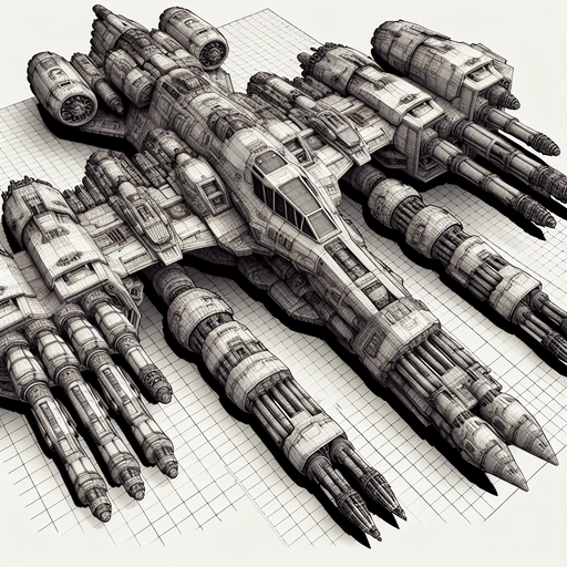 large enemy space ship with massive cannons flying downwards viewed from on top in colour.
Single Game Texture. In-Game asset. 2d. Blank background. High contrast. No shadows.