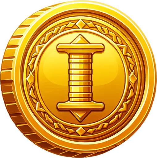 gold coin.
Single Game Texture. In-Game asset. 2d. Blank background. High contrast. No shadows.