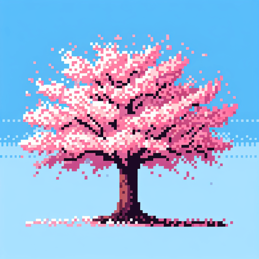 cerisier avec des fleur. Pixel art.