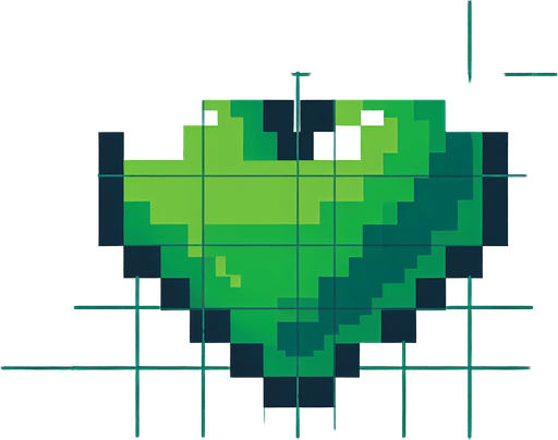 Pixel art heart green
Single Game Texture. In-Game asset. 2d. Blank background. High contrast. No shadows.