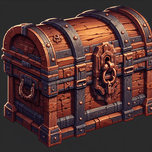 pirate treasure chest.
Single Game Texture. In-Game asset. 2d. Blank background. High contrast. No shadows.