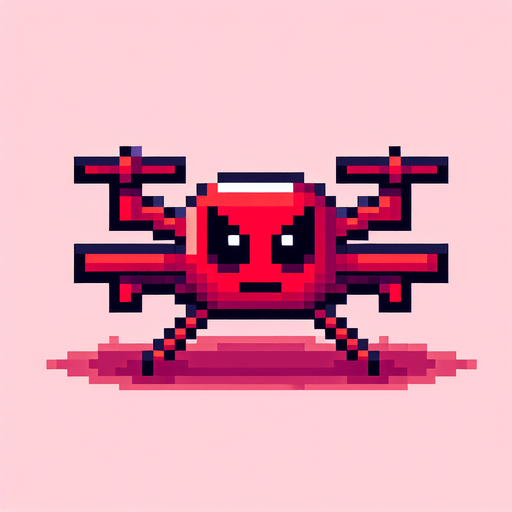 cute red enemy flying drone. angry eyes. pixelated. 8 bit..
Single Game Texture. In-Game asset. 2d. Blank background. High contrast. No shadows.