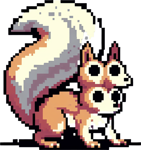 pixelart. a crouching  two-headed squirrel..
Single Game Texture. In-Game asset. 2d. Blank background. High contrast. No shadows.