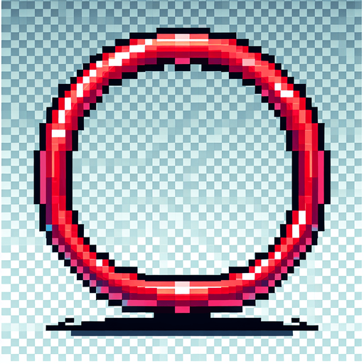 8-Bit hula hoop. The color is red. The hoop is flat facing towards the ground.
Single Game Texture. In-Game asset. 2d. Transparent background. High contrast. No shadows.