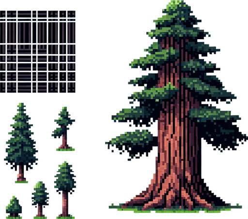 pixelart. A ong horizontally growing  branch grown from a redwood tree. The tree itself should not be included in the image, only the branch..
Single Game Texture. In-Game asset. 2d. Blank background. High contrast. No shadows.