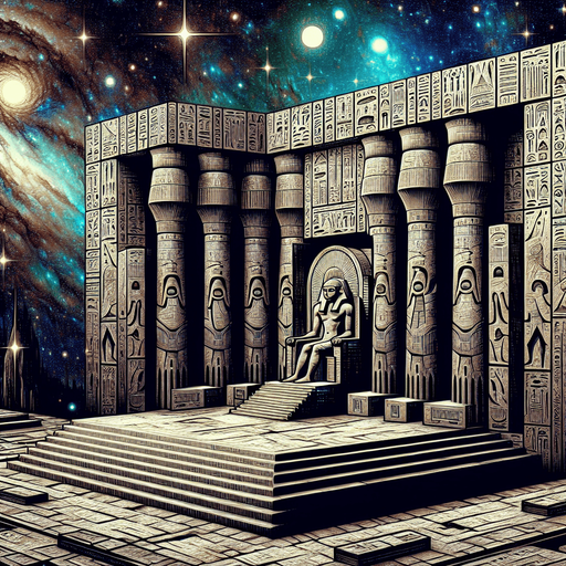 Interior of Egyptian temple ruin in outerspace..
Single Game Texture. In-Game asset. 2d. Blank background. High contrast. No shadows.