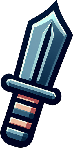 Cartoon knife pointing up. Symmetrical. Vertical.
Single Game Texture. In-Game asset. 2d. Blank background. High contrast. No shadows.