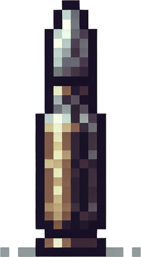 a pixelated bullet.
Single Game Texture. In-Game asset. 2d. Blank background. High contrast. No shadows.