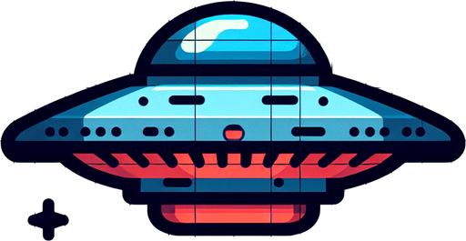 a 2d ufo sideview.
Single Game Texture. In-Game asset. 2d. Blank background. High contrast. No shadows.