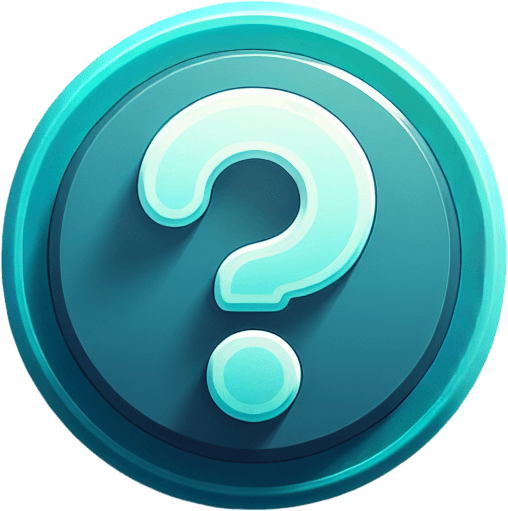 A round button with a cyan interrogation mark..
Single Game Texture. In-Game asset. 2d. Blank background. High contrast. No shadows.