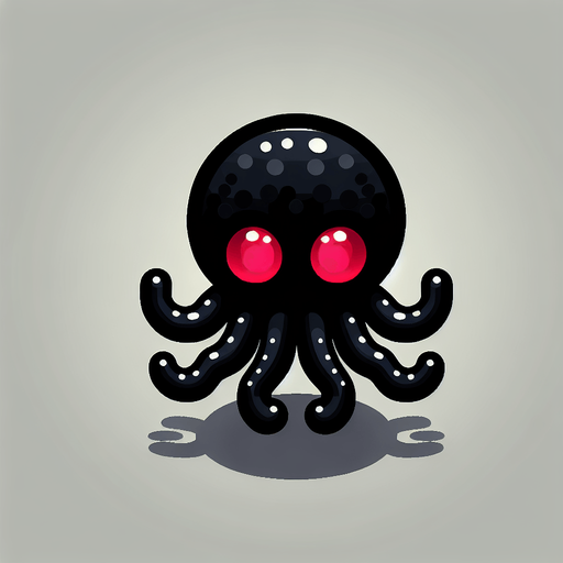 The octopus is black, with red eyes.
Single Game Texture. In-Game asset. 2d. Blank background. High contrast. No shadows.