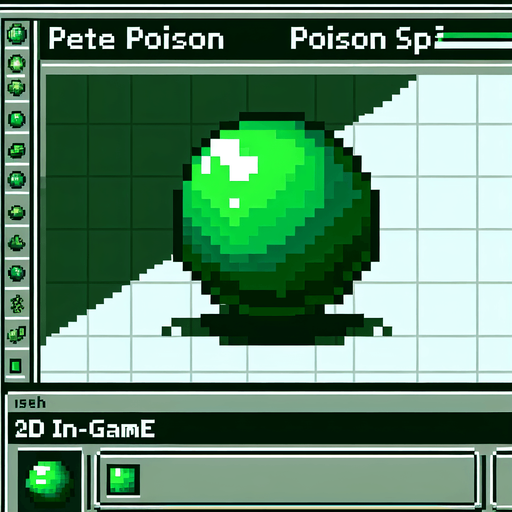 a green poison sphere, I want the art style to reflect a classic 16-bit retro pixel art aesthetic, reminiscent of early 1990s RPGs..
Single Game Texture. In-Game asset. 2d. Blank background. High contrast. No shadows.