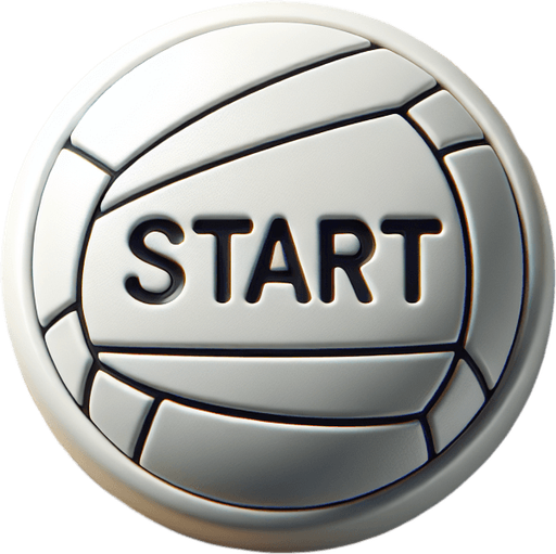 Start button in the shape of a white beach volleyball with « START » written on it in black.
Photo