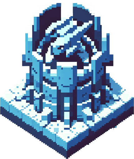 dragon shaped firing turret. top-down bird-eye perspective seen directly from above. 8-bit pixelated. blue soft-palette colored.
Single Game Texture. In-Game asset. 2d. Blank background. High contrast. No shadows.